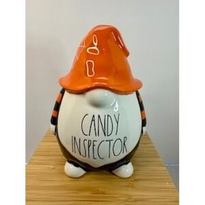 Rae Dunn Candy Inspector Halloween Gnome Figurine Orange‎ Hat Spiderweb Ceramic